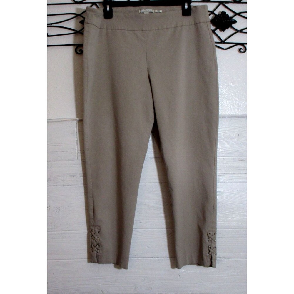 Dana Buchman Pull On Ankle Pants Women's Size L Tan Stretch Tapered Leg